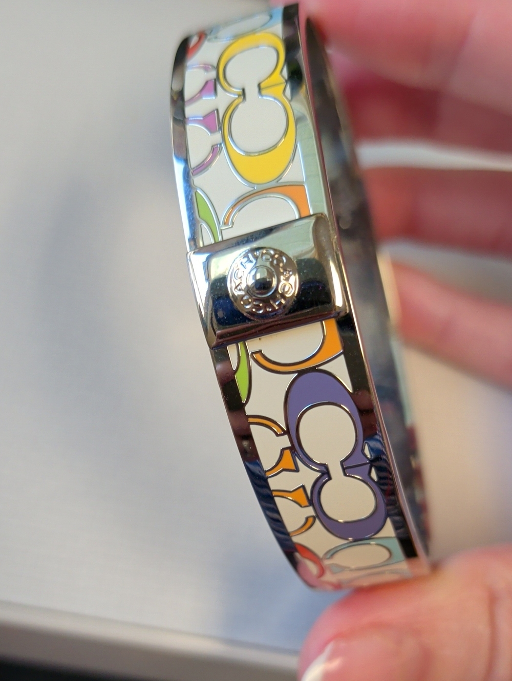 Coach Multicolor Enamel Signature White Silver Rainbow 🌈 Bangle - Picture 7 of 8